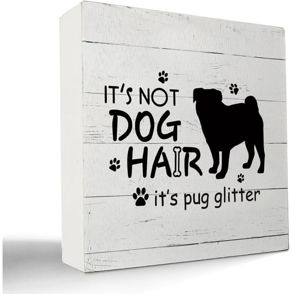 Zomyto 5x5 Inches Pug Sign,Pug Gifts,Pug Gifts for Pug Lovers,Pug Decor,Pug Signs for Home Decor,It's not Dog Hair It's Pug Glitter Wood Box Sign,