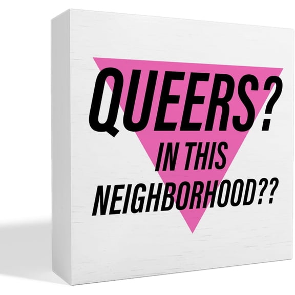 Zomyto 5x5 Inches Queer Decor Wooden Box Sign, Non Binary LGBT Pride Desk Decor, LGBTQ Queer Decoration LGBT Pride Month Gifts, in This Neighborhood