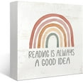 thumbnail image 1 of Zomyto 5x5 Inches Reading is Always a Good Idea Wood Box Sign Desk Decor Rustic Boho Rainbow Wooden Box Block Sign Decorations Desk Decor, 1 of 5