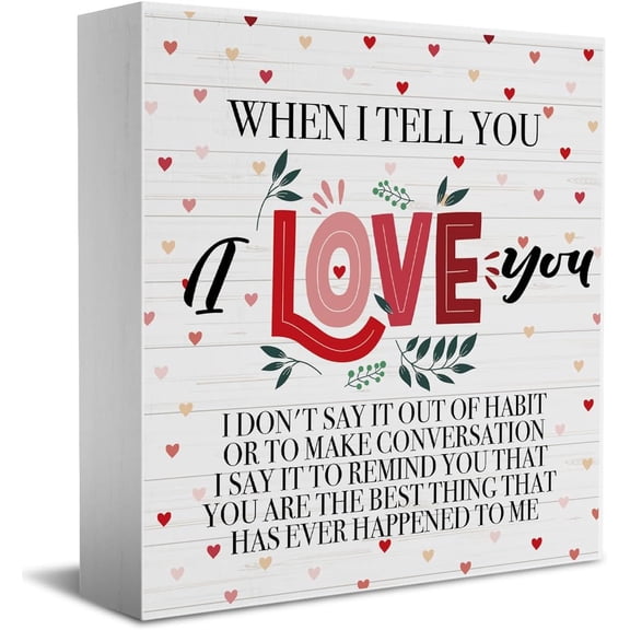 Zomyto 5x5 Inches Romantic Desk Decor Wooden Box Sign Motivational I Love You Gifts for Him Her Rustic Wood Block Plaque Box When I Tell You I Love You