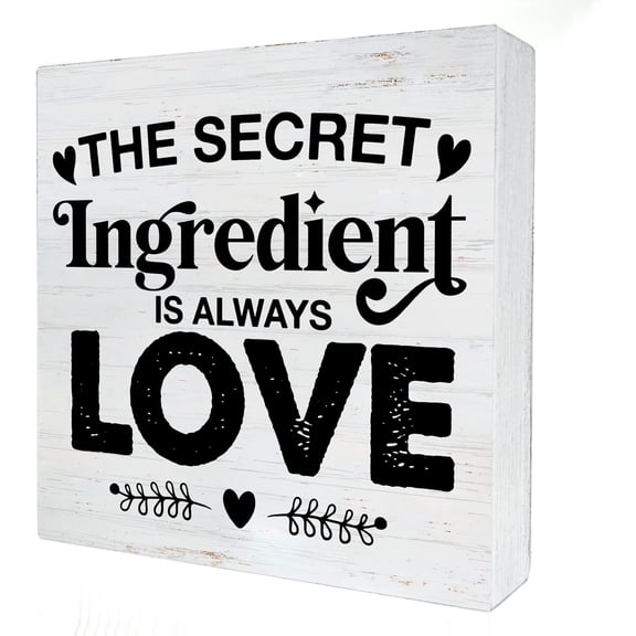 Zomyto 5x5 Inches Secret Ingredient is Always Love Quote Wood Box Sign Decor Wooden Box Signs with Sayings Desk Decoration