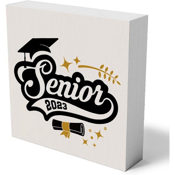 Zomyto 5x5 Inches Senior 2023 Wooden Box Sign Home School Wall Decor Rustic Graduation Theme Wood Box Sign
