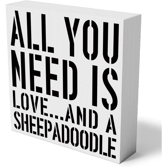 Zomyto 5x5 Inches Sheepadoodle Mom Wooden Box Sign Rustic All You Need is Love and a Sheepadoodle Wood Box Sign
