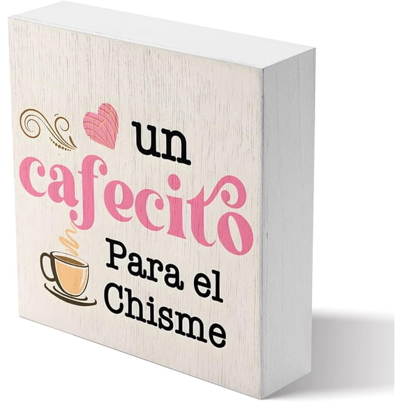Zomyto 5x5 Inches Spanish Coffee Sign Decorative Signs Plaques Wooden Box Sign Desk Decor, Coffee Farmhouse Signs Rustic Wood Block Plaque Box Sign