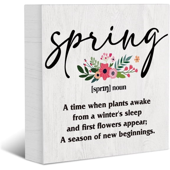 Zomyto 5x5 Inches Spring Floral Wood Block Plaque Spring Decor Noun Desk Decor Motivational Rustic Wooden Box Sign Spring Sign for Farmhouse Home Cubicle Dining Room Table Decoration