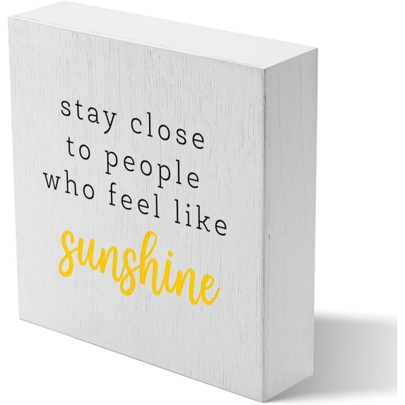 Zomyto 5x5 Inches Stay Close to The People Who Feel Like Sunshine Inspirational Wooden Box Signs,Summer Lover Desk Decor,Wooden Plaque