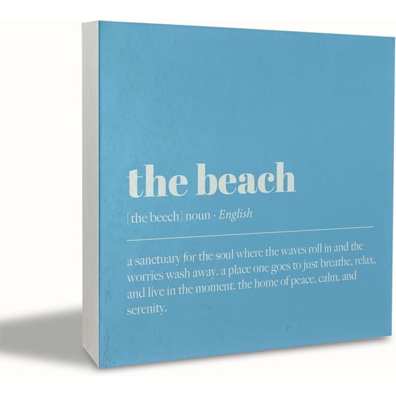 Zomyto 5x5 Inches Summer Beach Desk Decor,The Beach Definition Wood Block Plaque Box Sign Rustic Summer Beach Wood Box Sign