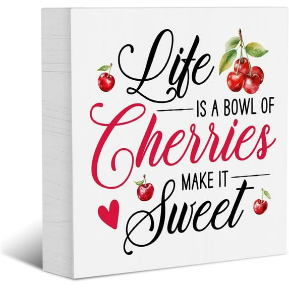 Zomyto 5x5 Inches Summer Decor Cherry Wood Box Signs Cherry Decor Country Cherry Decor Summer Decorations for Home Farmhouse Desk Decor Wooden Box Signs for Table Home Farmhouse