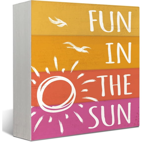 Zomyto 5x5 Inches Summer Decor, Fun in the Sun Summer Wood Signs Home Decor - Summer Decorations, Summer Desk Decor, Sunshine Decor