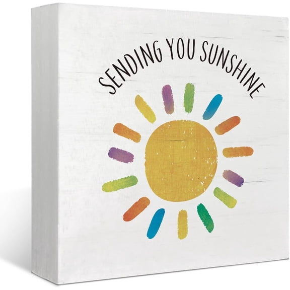 Zomyto 5x5 Inches Sunshine Wood Box Sign Decor,Sending You Sunshine,Spring Decor,Boho Nursery Sun Wood Block Plaque for Shelf Desk Indoor Decor