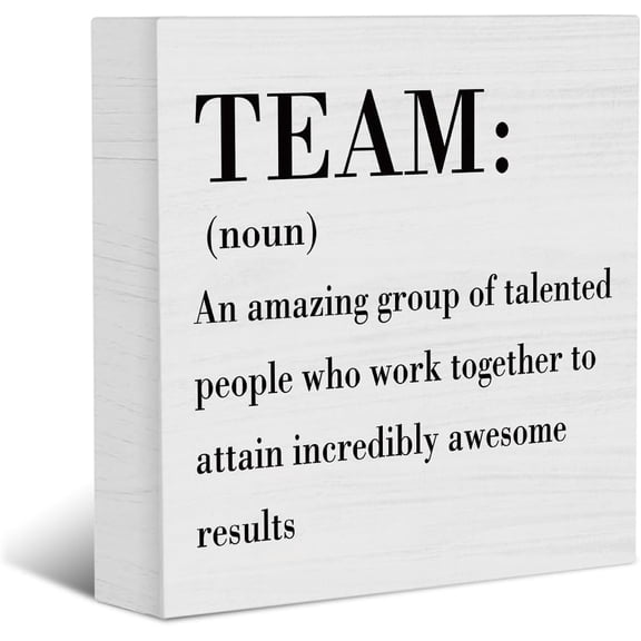 Zomyto 5x5 Inches Team Definition Office Wood Block Plaque Box Signs, Rustic Farmhouse Team Noun Teamwork Office Decor Inspirational Team Quote Wooden Box Sign
