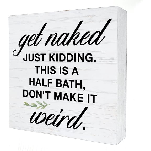 Zomyto 5x5 Inches This is a Half Bath Wood Box Sign Decor Wooden Box Signs with Sayings Desk Decoration