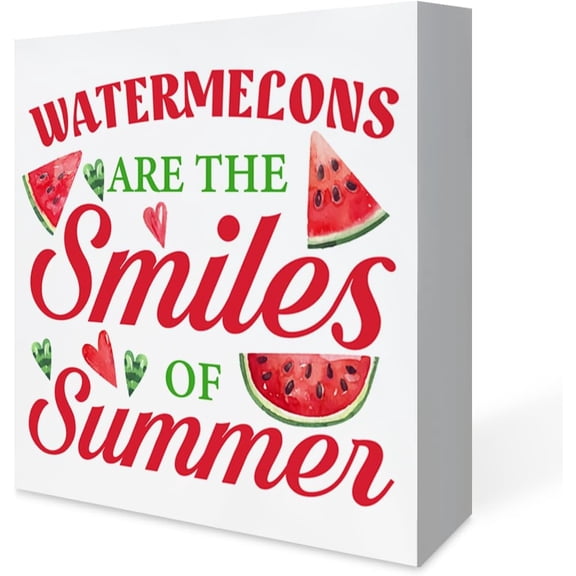 Zomyto 5x5 Inches Watermelons are the Smiles of Summer Wood Box Sign Home Decor Rustic Summer Wooden Sign Block Plaque for Wall Tabletop Desk Home Decoration