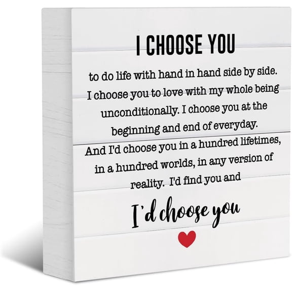 Zomyto 5x5 Inches Wedding Gift Decorative Wooden Box Sign Romantic Inspirational Engagement Anniversary Farmhouse Wood Block Plaque