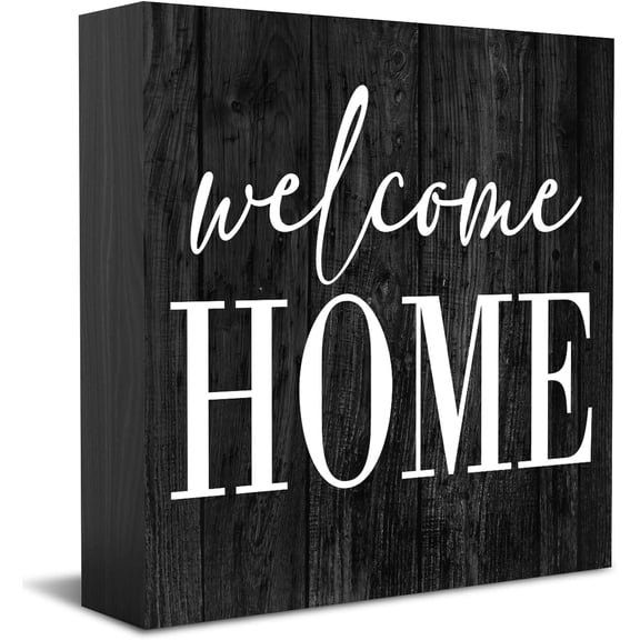 Zomyto 5x5 Inches Welcome Home Sign Home Decor Desk Decor Wooden Box Sign Rustic Black Wood Block Plaque Box Sign for Women Family Friends