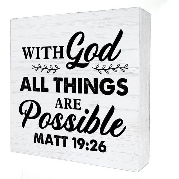 Zomyto 5x5 Inches with God All Things Are Possible Wood Box Sign Decor Religious Scripture Wooden Box Signs with Sayings Desk Decoration