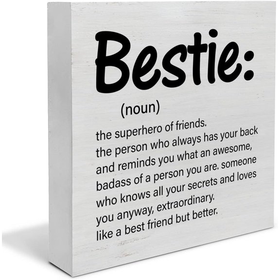 Zomyto 5x5 inches Bestie Definition Wood Box Sign Decor Desk Sign Best Friend Gift Wooden Box Block Sign Rustic Home Office Shelf Wall Decoration