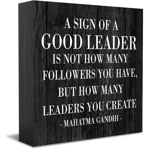 Zomyto 5x5 inches Inspirational A Sign of A Good Leader Desk Decor Wooden Box Sign Office Decor Rustic Black Wood Block Plaque Box Sign Leadership Gift