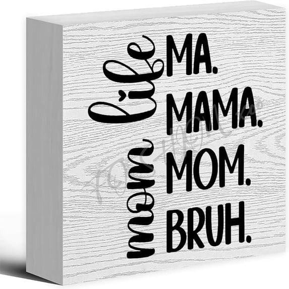 Zomyto 5x5 inches Mom Life - Ma. Mama. Mom. Bruh. Wooden Box Sign Decorative Funny Office Wood Box Sign Home Office Decor