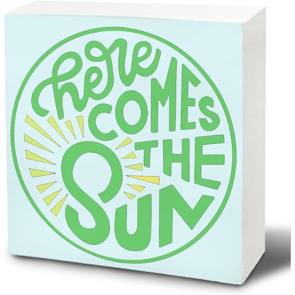 Zomyto 5x5 inches Summer Sun Sunshine Decor, Summer Decorations for Home, Summer Room Decor, Summer Signs, Beach Room Decor, Here Comes the Sun Wooden Box Sign