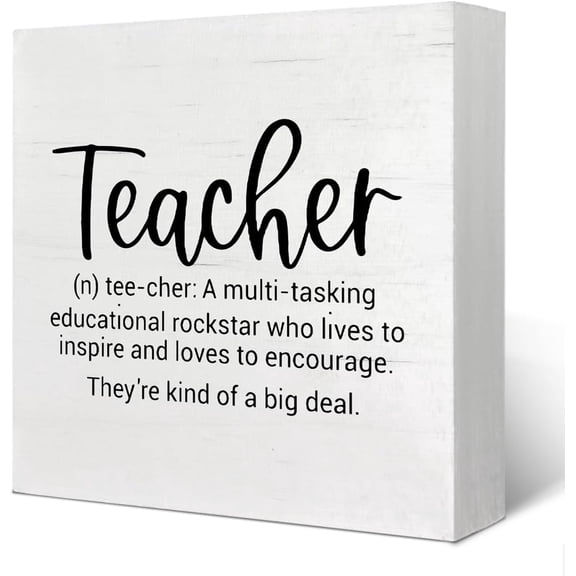 Zomyto 5x5 inches Teacher Desk Decor - Teacher Appreciation Gifts, End of Year Teacher Gifts, Best Teacher Gifts, Teacher Definition Wood Box Sign Desk Decor