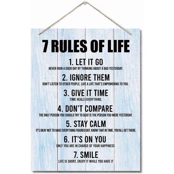 Zomyto 7 Rules of Life Wall Art Sign, Hanging Printed Wall Plaque Wood Signs, Gift for Home, School and Office Decor 10 X 8 inch
