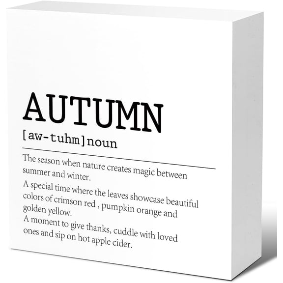 Zomyto 7"x7" Autumn Definition Wood Block Signs,Farmhouse Autumn Wooden Box Sign,Rustic Fall Decor