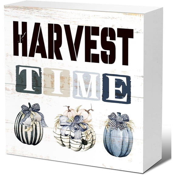 Zomyto 7"x7" Autumn Desk Decor,Autumn Wood Block,Rustic Fall Decor,Harvest Time Wooden Box Sign,Farmhouse Fall Decor