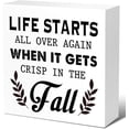 thumbnail image 1 of Zomyto 7"x7" Autumn Desk Decor,Rustic Fall Decor,Autumn Wood Block,Life Starts All over Again When It Gets Crisp in the Fall Wood Box Sign, 1 of 7