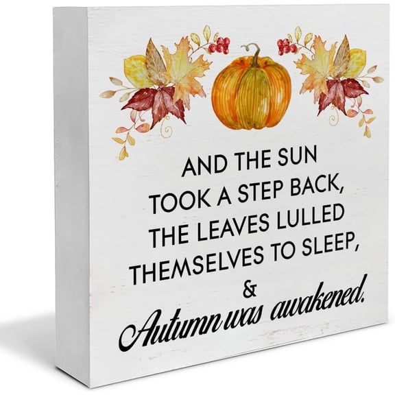 Zomyto 7"x7" Autumn Wood Box Sign Desk Decor Fall Quote Wood Block Sign with Saying Autumn Leaves Pumpkin Rustic Sign