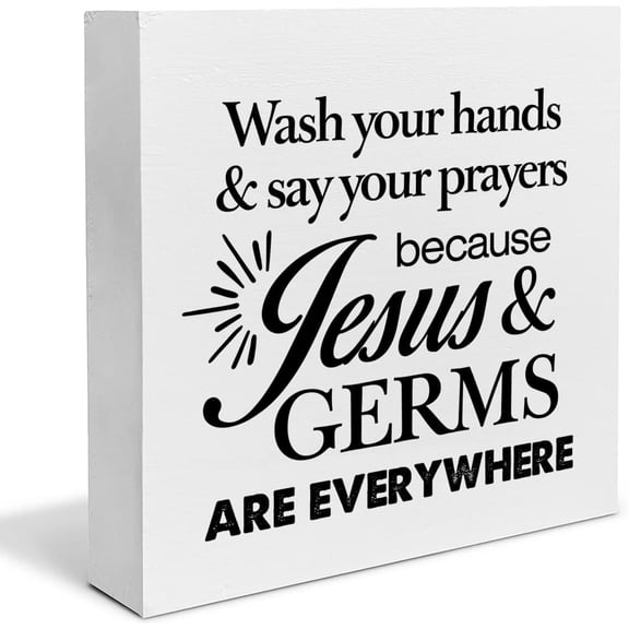 Zomyto 7"x7" Bathroom Humor Wood Box Sign Art Desk Decor Wash Your Hands and Say Your Prayers Wood Block Sign Decor for Home Toilet Restroom Tabletop Shelf Wall