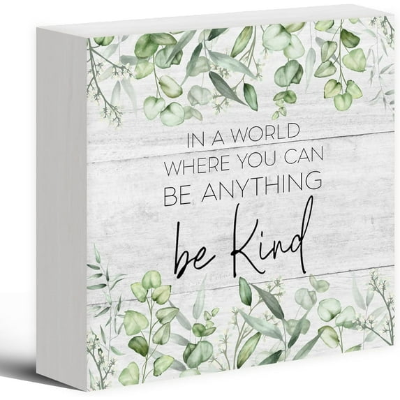 Zomyto 7"x7" Be Kind Inspirational Wood Box Sign Desk Decor, Rustic Positive Encouraging Kindness Wooden Block Sign