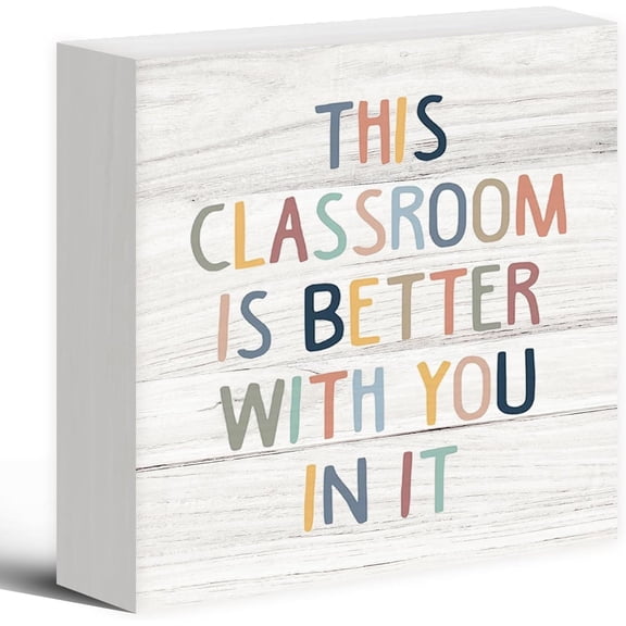 Zomyto 7"x7" Boho Classroom Decor Inspirational Wood Box Sign Desk Decor, Playroom Nursery Classroom Quote Wooden Block Sign