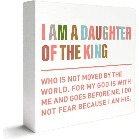 Zomyto 7"x7" Christian Nursery Decor Wooden Box Sign, Girls Religious Scripture Decor Bible Verse, I Am A Daughter, Nursery Baptism Christening Gifts