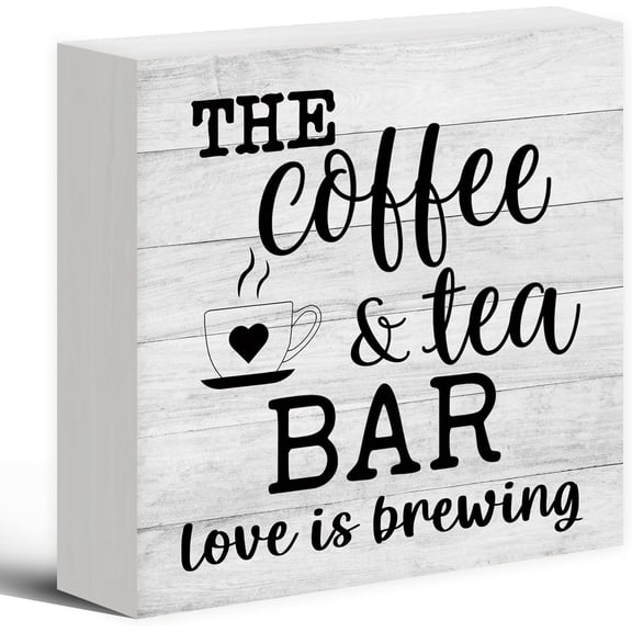 Zomyto 7"x7" Coffee And Tea Bar Sign Wood Box Desk Decor, Coffee Bar Decor Wooden Block Sign Decorations, Coffee Tea Gifts For Tea Lovers