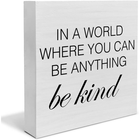 Zomyto 7"x7" Country Be Kind Wood Box Sign Decor Desk Sign Positive Wooden Box Block Sign Home Office Classroom Shelf Wall Decoration