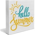 thumbnail image 1 of Zomyto 7"x7" Country Hello Summer Sun Wood Box Sign Decor Desk Sign Summer Quote Sun Wooden Box Block Sign, 1 of 5