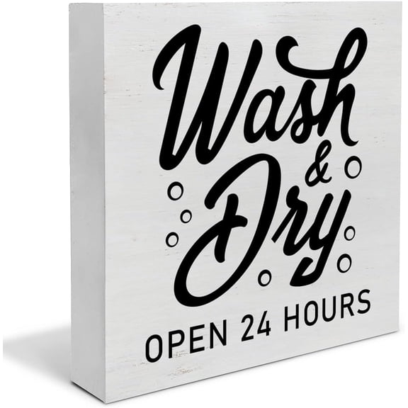 Zomyto 7"x7" Country Laundry Room Wood Box Sign Decor Desk Sign Wash and Dry Laundry Wooden Box Block Sign