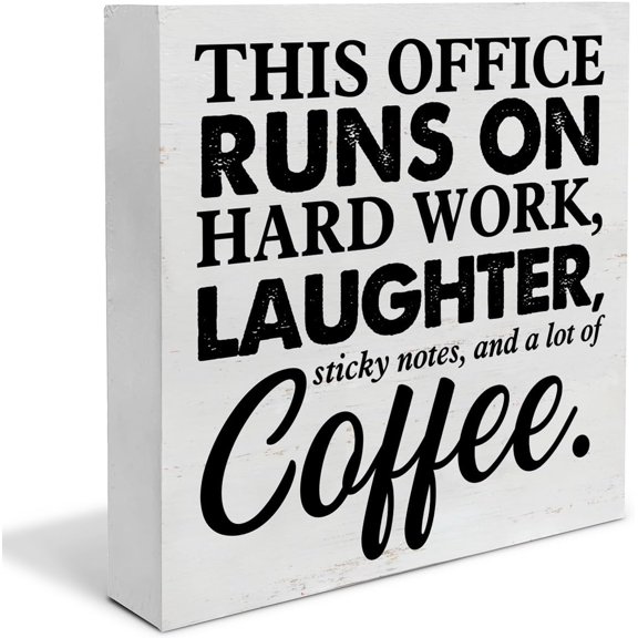 Zomyto 7"x7" Coworker Gift This Office Runs on Hard Work Wooden Box Sign Office Theme Desk Decorative Wooden Sign Office Decor for Desk Table Shelf