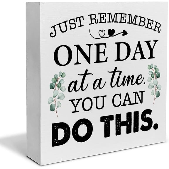 Zomyto 7"x7" Encouraging Quote Decorative Wooden Box Sign Just Remember One Day at a Time Wood Block Plaque Decor