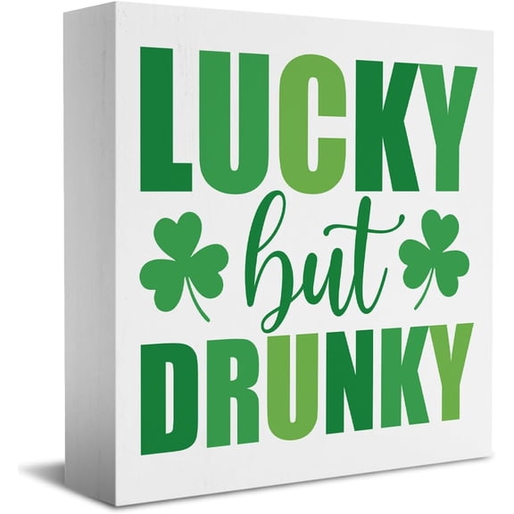 Zomyto 7"x7" Farm house Spring Lucky Wooden Box Sign Funny St Patrick's Day Decor March Desk Decor Rustic Decor