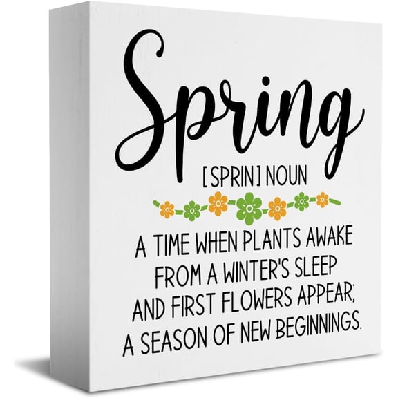 Zomyto 7"x7" Farm house Spring Noun Wooden Box Sign Inspirational Desk Decor Rustic Floral Wood Block Plaque Spring Decor