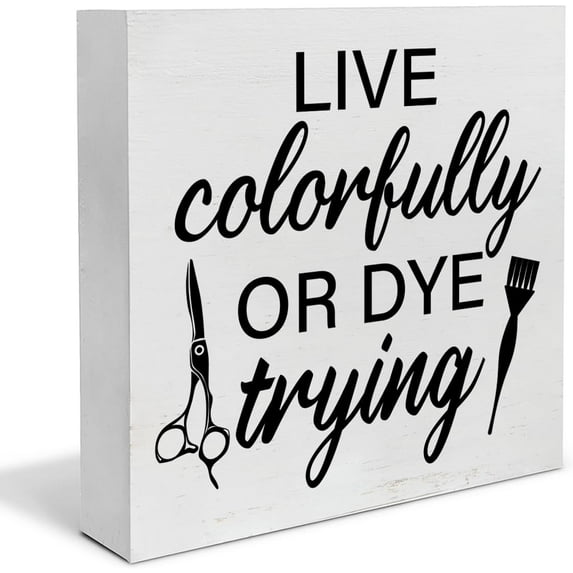 Zomyto 7"x7" Farmhouse Hair Stylist Sayings Wood Box Sign Art Desk Decor Hairstylist Hair Salon Quotes Wood Block Sign Decor for Home Barbershop Tabletop Shelf Wall