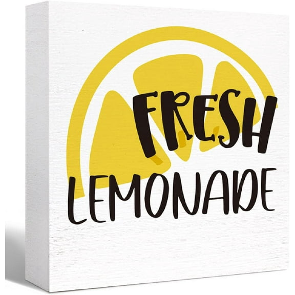 Zomyto 7"x7" Fresh Lemonade Wood Box Sign Summer Lemonade Theme Wooden Block Sign Desk Dcor,Funny Fresh Lemonade Sign Decor