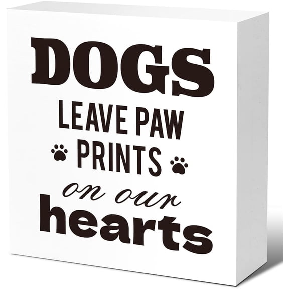 Zomyto 7"x7" Funny Dog Wood Block Signs,Dogs Leave Paw Prints on Our Hearts Wooden Box Sign,Rustic Dog Lover Sign Decor