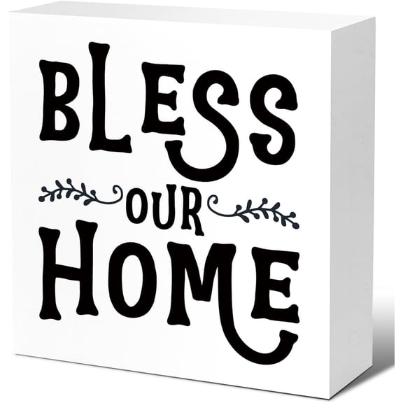 Zomyto 7"x7" Funny Home-warming Wood Block Signs,Bless Our Home Wooden Box Sign,Rustic Farmhouse Sign Decor