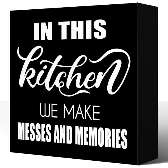 Zomyto 7"x7" Funny Kitchen Wood Block Signs,In This Kitchen We Make Messes and Memories Wooden Box Sign