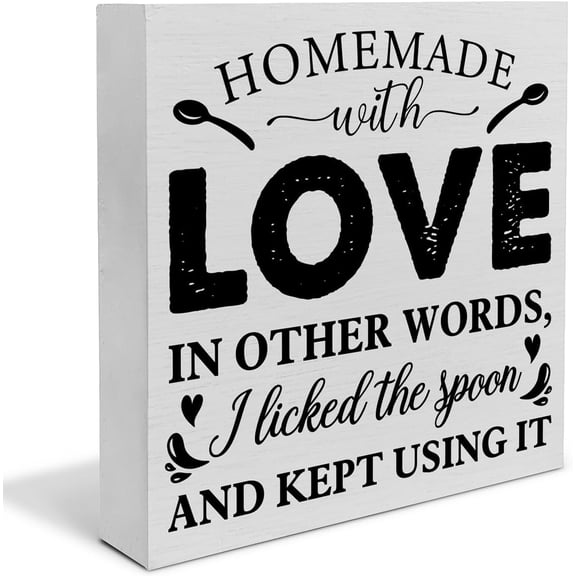 Zomyto 7"x7" Funny Kitchen Wooden Box Sign Desk Decor, Homemade with Love in Other Words Wood Block Sign Home Kitchen Tabletop Shelf Desk Decoration,