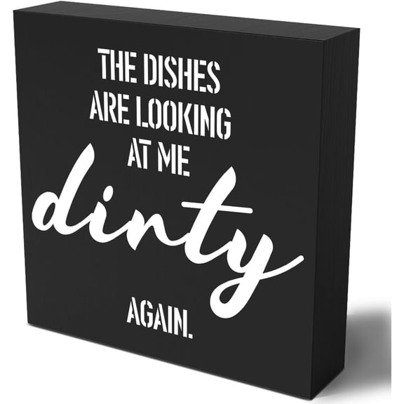Zomyto 7"x7" Funny Kitchen Wooden Box Sign Plaque the Dishes are Looking at Me Dirty Again Wood Block Sign