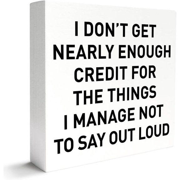 Zomyto 7"x7" Funny Office Decor Wooden Box Sign for Work Women Men,Get Nearly Enough Credit,Humor Quotes Offices Boss Coworker